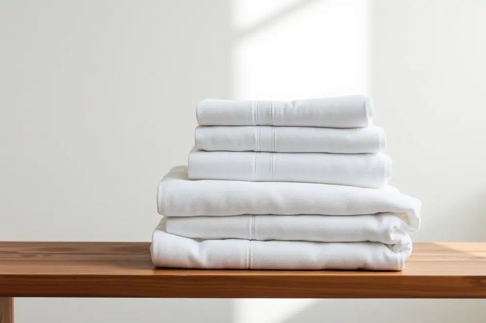 Folded fresh linen prepared for a short-stay property turnover